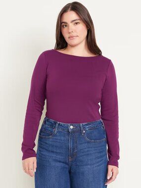 Old Navy Plum Snug Long-Sleeve Boatneck T-Shirt L